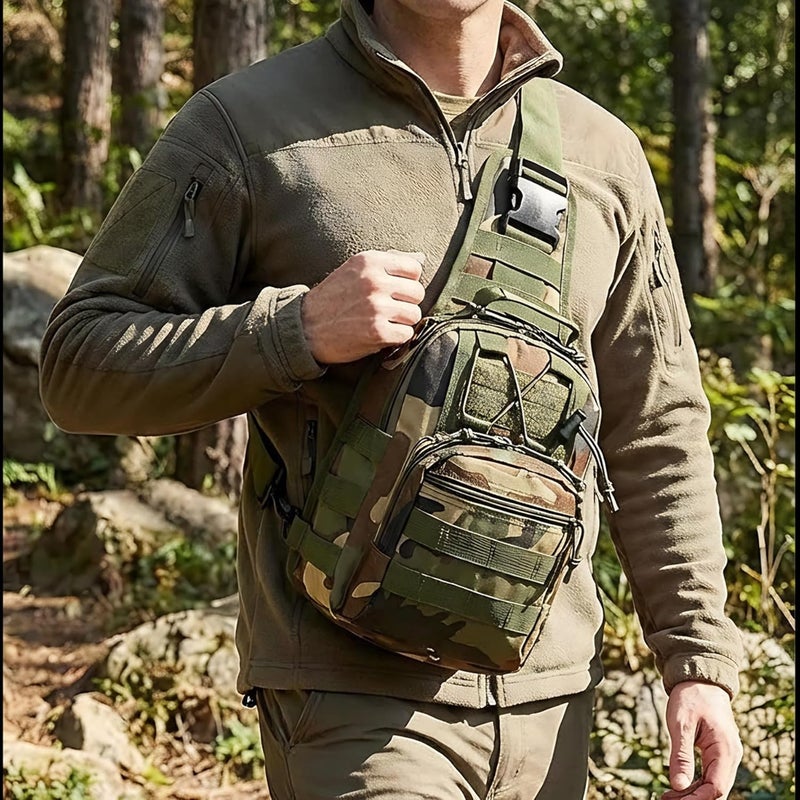 Viriber Tactical Backpack, Waterproof Military Cross-body Molle Sling Shoulder Backpack Chest Bag for Outdoor Every Day Carry Green Camo - Image 4